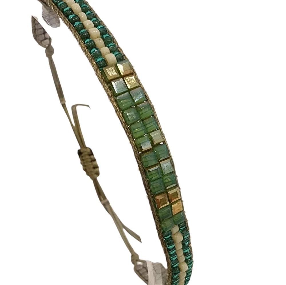 Boho dainty bracelet petite seed beads adjustable length green golden lime gold